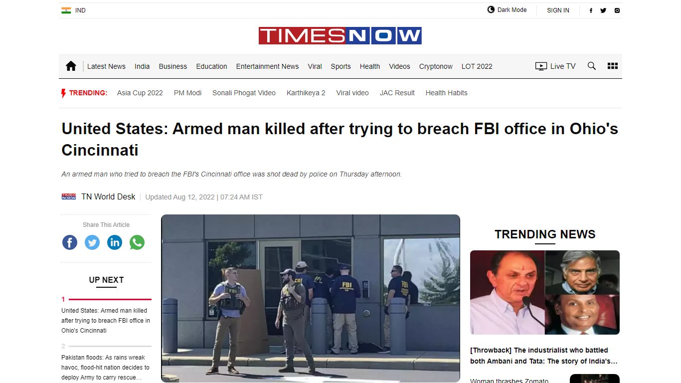 United States: Armed man killed after trying to breach FBI office in ...